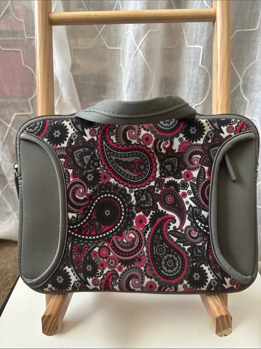 Gray and Pink Paisley Neoprene Travel Case with Zipper Closure